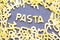 Pasta word made from letter shaped pasta