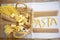 Pasta word written with pasta and variety of pasta kind