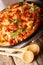 Pasta ziti with bolognese sauce and cheese close-up. vertical, r