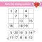 Paste the missing numbers 1-20. Game for children. Handwriting practice. Learning numbers for kids. Education developing worksheet