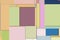 Pastel abstract background of pixelated geometric shapes. Computer screen noise, color geometrical shapes, flat lay colors squares