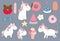 Pastel animal unicorn set with unicorn,cake,ice cream,donut.Vector illustration for sticker,postcad,birthday invitation.Editable