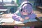 Pastel Anime Lofi Girl Studying With Headphones