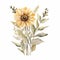 Pastel Beige Watercolor Sunflower Eucalyptus Illustration