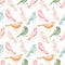 Pastel birds seamless pattern in watercolor flat style