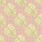 Pastel botanic pattern with light green monstera leaves on pink chequered background