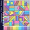 Pastel Calm Harmonious Color Palette with Geometric Composition of Blue, Brown, Green, Pink, Violet, Yellow, Grey  Squares