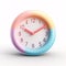 Pastel Clock 3D Clay Icon on White Background. Cute Alarm Clock for Kids and Children