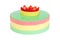 Pastel color birthday cake with strawberry isolated