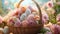 pastel-colored Easter basket filled with chocolate bunnies, decorated eggs, and spring flowers. The image exudes the sweetness and