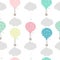 Pastel colored hot air balloon and clouds cute pattern