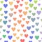 Pastel colored red blue green and yellow simple cute hearts on white seamless pattern, valentine`s day illustration