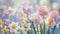 Pastel colored spring flowers tulips