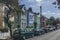 Pastel-colored terraced houses on White Hart Lane in Barnes, London