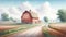 Pastel Colored Watercolor Farming Scene Springtime Barn Country AI Generated Painting