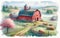 Pastel Colored Watercolor Farming Scene Springtime Barn Country AI Generated Painting