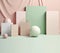 Pastel colors abstract shapes on cream background. Scene with geometrical forms for products presentation. Composition with space