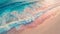 Pastel colors background of ocean foamy waves hitting the sandy beach. Exotic serene blue sea, tropical summer vacation seaside,