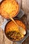 Pastel de Choclo Chilean Beef and Corn Casserole closeup in the bowl. Vertical top view