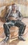 Pastel drawing of sitting relaxed young man abstract contemporary