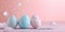 Pastel Easter Bliss with Speckled Eggs in Soft Blue and Pink on a Dreamy Peach Background. Baby pink and baby blue