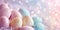 Pastel Easter eggs adorned with glitter, amidst a confetti shower, suggesting joy. Suited for vibrant, playful holiday