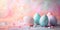 Pastel Easter eggs adorned with glitter, amidst a confetti shower, suggesting joy. Suited for vibrant, playful holiday