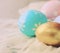 Pastel easter eggs on cloth, retro filter effect