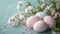 Pastel eggs, delicate lace, and dainty florals compose a refined spring background