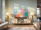 Pastel Elegance: TV Resting on Vintage Shelf in Soft Hues
