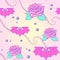 Pastel goth moon bats and pearls seamless pattern
