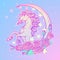 Pastel goth unicorn with crescent stars and roses greeting card