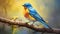 Pastel Graffiti Art Painting: Unique Eastern Bluebird In Citrine Kingdom