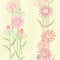 Pastel green and pink Echinacea flowers on light yellow watercolour style background. Seamless vector half drop pattern