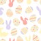 Pastel happy easter bunny pattern. Egg hunt vector illustration for flyer, design, scrapbooking, poster, banner, web
