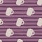 Pastel holiday winter chocolate cups with marshmallow seamless pattern. Purple striped background