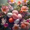 Pastel hued Easter eggs surrounded by fresh, colorful blooms