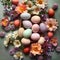 Pastel hued Easter eggs surrounded by fresh, colorful blooms