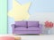 Pastel living room with purple sofa 3d render