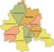 Pastel map of districts raions of Kharkiv, Ukraine