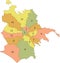 Pastel map of municipalities of Rome Italy