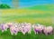 Pastel Painting - Lambs were grazing on the meadow