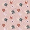 Pastel pale seamless pattern with flower figures. Pink background with blue and red floral elements