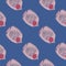 Pastel pale tones seamless pattern with pink butterfly fish silhouettes. Blue background. Hand drawn print