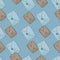 Pastel palette message seamless pattern with postal letters. Blue and beige colored elements