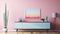 Pastel Perfection: Cozy Living Room Corner with TV Shelf