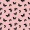 Pastel pink and black random butterfly silhouettes seamless repeat pattern design