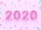 Pastel pink flat lay minimal scene 2020 number text/type 3d