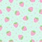 Pastel Pink & green strawberry seamless pattern. Repeatable background. Isolated on mint green background. Vector illustration.