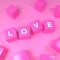 Pastel Pink Love typography cubes. Valentine's day card. 3d rendering